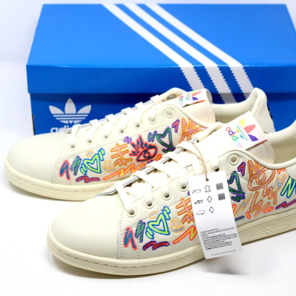 adidas Originals Stan Smith Pride Shoes Men's Cream White NEW #GX6394 - Picture 3 of 11